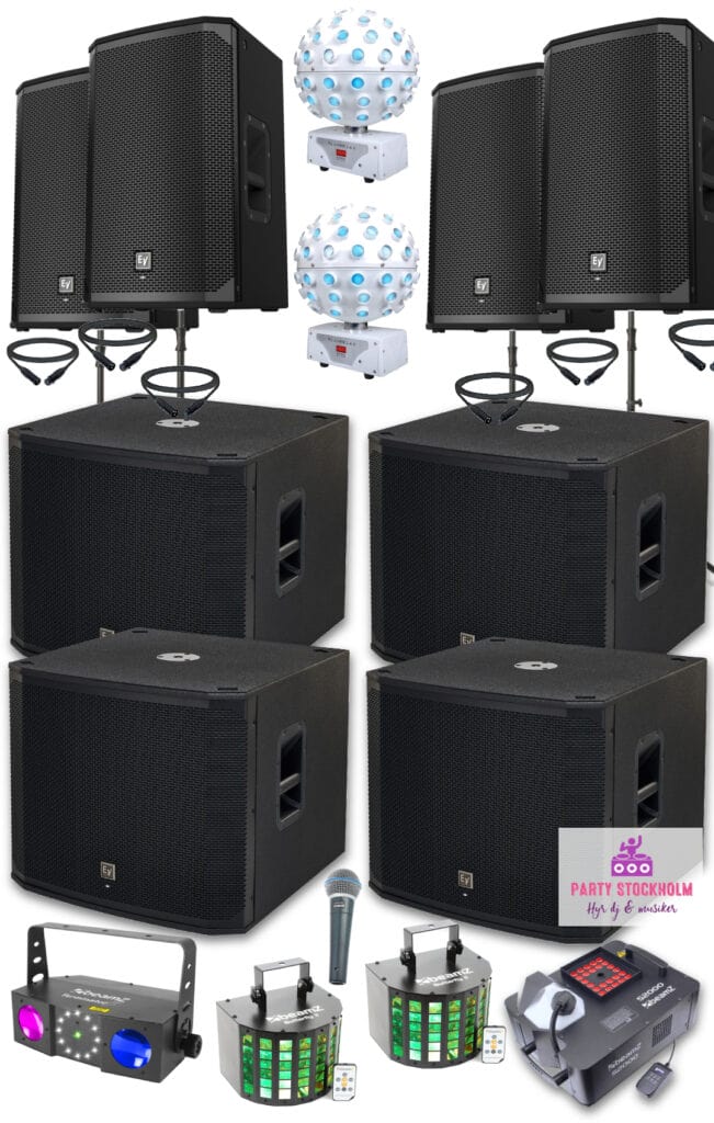 Färdigt DJ paket med discolampor. högtalare och discojocky
